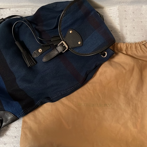 Burberry Medium Canvas Check Overdye Chiltern Backpack in Ultramarine Blue/Gold - Picture 11 of 11